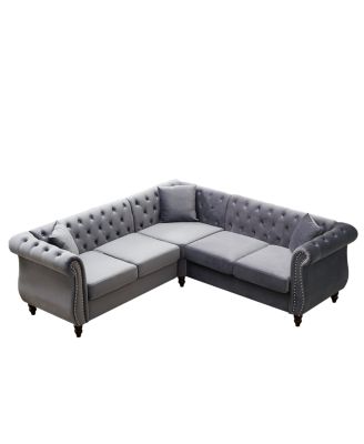 83.5" Oversized L-Shaped Sectional Sofa, 5-Seater Couch with 3 Pillows