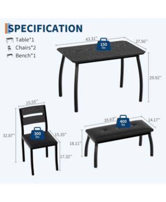 4-Piece Wooden Dining Table Set with 2 Cushioned Chairs and Upholstered Bench