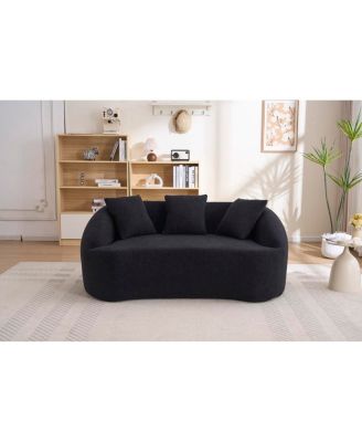  Curved Boneless Sofa Loveseat, 2-Seater Black Chenille Couch with 3 Pillows