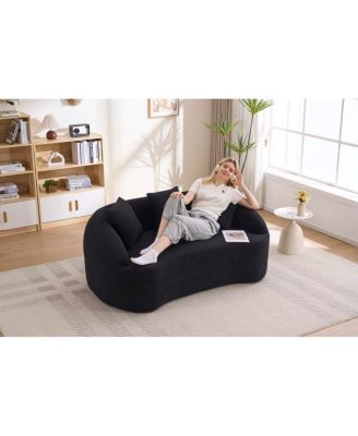  Curved Boneless Sofa Loveseat, 2-Seater Black Chenille Couch with 3 Pillows