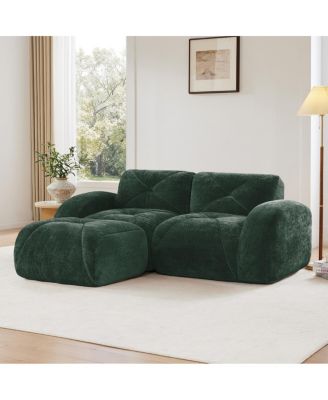  L-shaped Boneless Sofa, Soft Velvet, Tufted, 32D Sponge, No Assembly