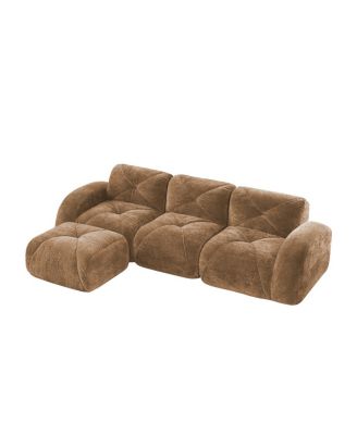 Camel L-Shaped Velvet Sofa with Tufted Design, Ergonomic, High-Density Sponge, No Assembly