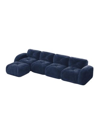L-shaped Velvet Tufted Sofa with Movable Ottoman