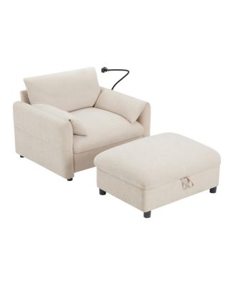 37" Sofa with Storage Ottoman, Phone Holder, Charger, Pockets, Chenille Armchair