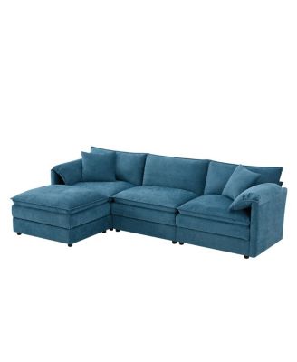 103" Chenille Modular Sectional Sofa with Deep Seat & Movable Ottoman