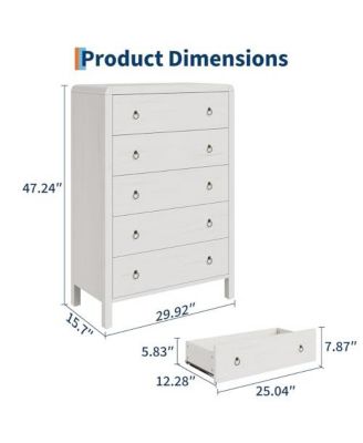 5 Drawer Dresser for Bedroom, 47" Tall Modern Chest of Drawers, Curved Profile Design, Wood Drawer Organizer