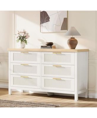 Fluted Dresser for Bedroom,  Tall Chest of Drawers with 6 Storage Drawers, Modern Wood Clothing Organizer Cabinet