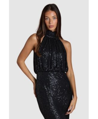 Women's Halterneck Sequin Bridesmaid Maxi Dress