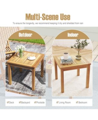 Outdoor Square Teak Wood End Table Coffee Table for Porch Deck Garden Patio