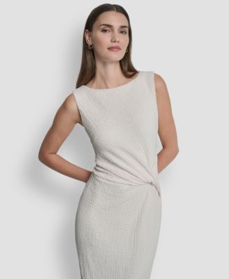 Women's Sleeveless Boat Neck Knot Midi Dress