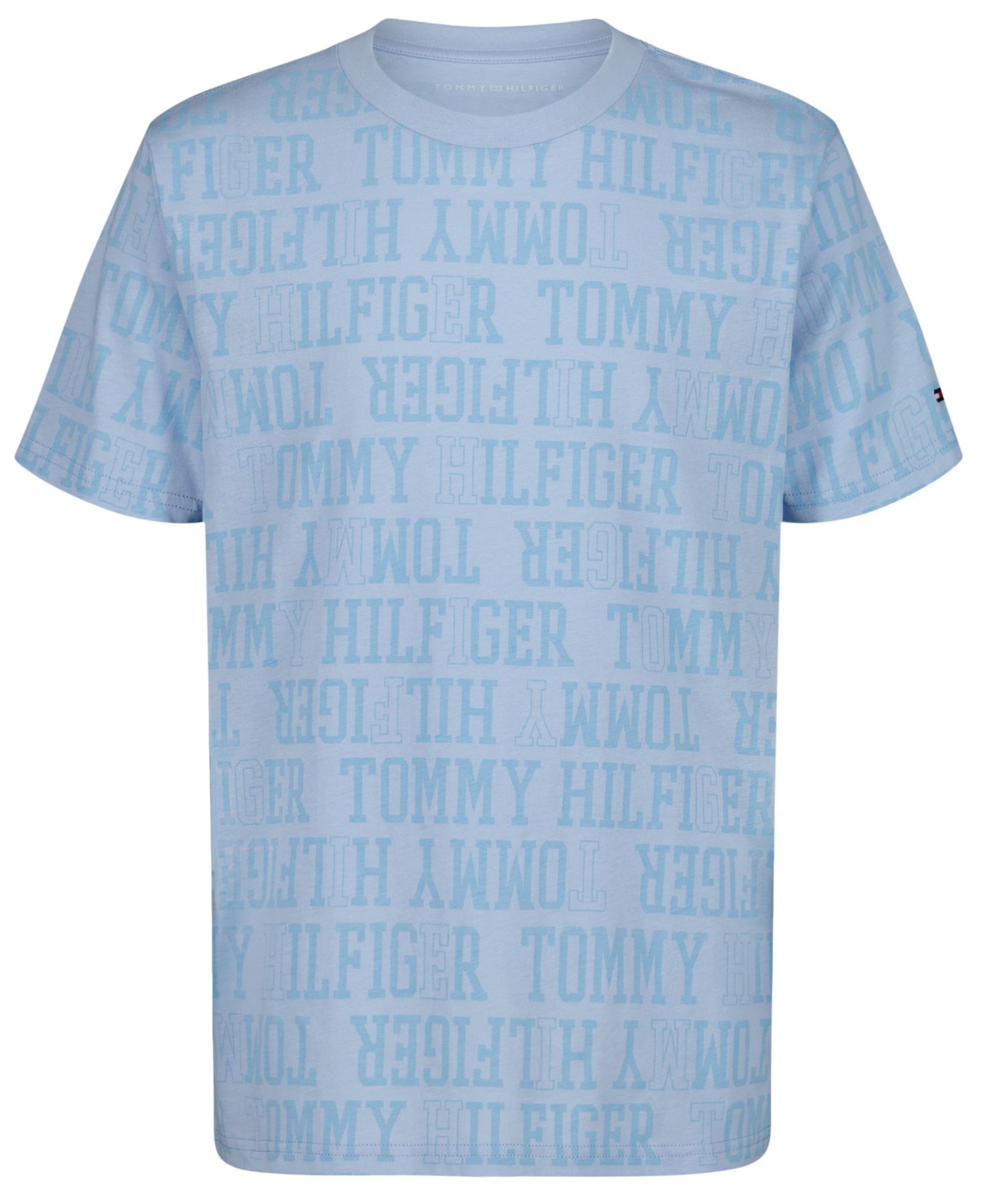 Футболка Tommy Hilfiger All Over Print Short-Sleeve для мальчиков, цвет: Шамбре синий — фото 1