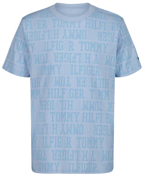 Футболка Tommy Hilfiger All Over Print Short-Sleeve для мальчиков, цвет: Шамбре синий