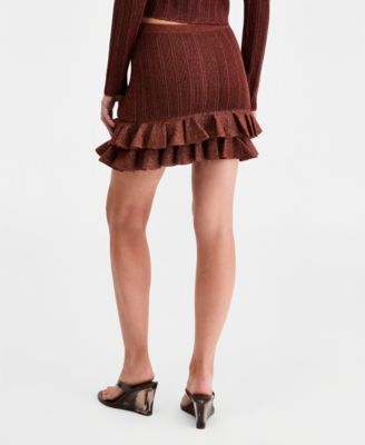 Women's Ruffle-Hem Metallic-Knit Mini Skirt, Macy's Exclusive 