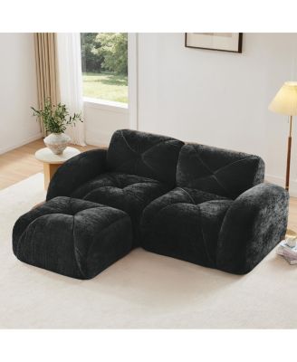 L-shaped Boneless Sofa, Soft Velvet, Tufted, 32D Sponge, No Assembly