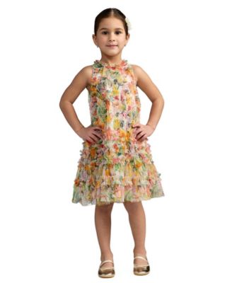 Big Girls Mesh Floral Print A-Line Dress