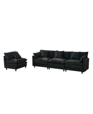  140.9" U-shaped modular sectional sofa with 2 ottomans, 4 cushions, 2 pillows.