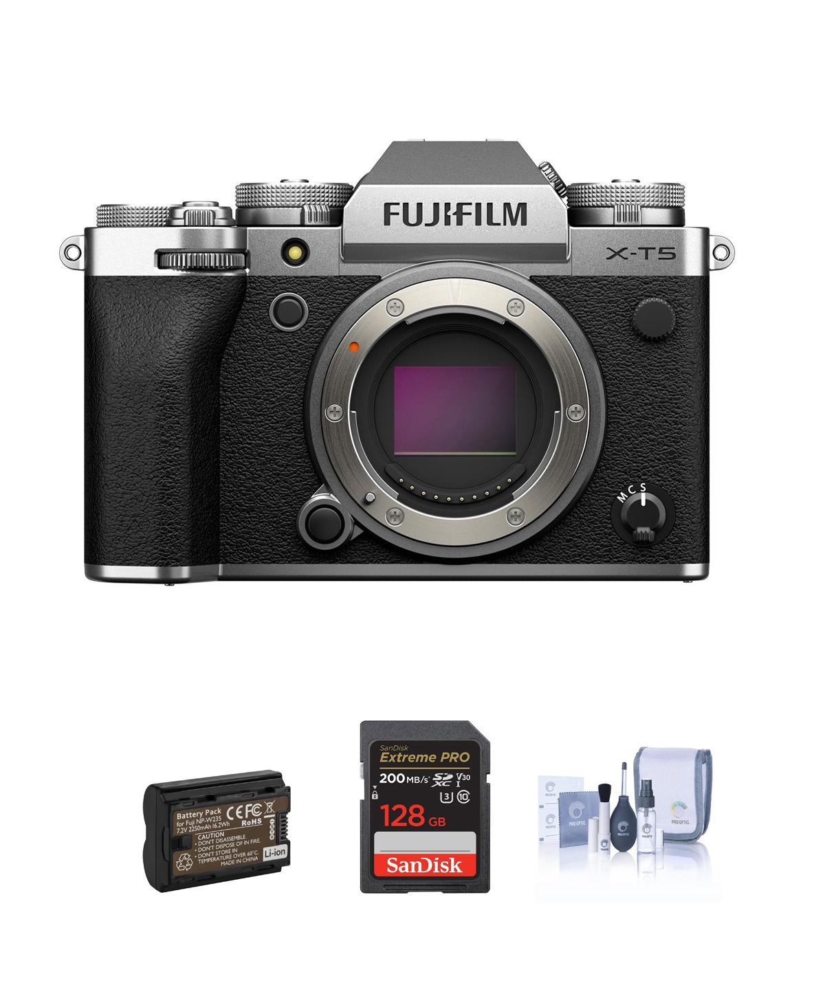 Fujifilm Mirrorless Camera,Bundle with Sd Card, Extra Battery, Cleaning Kit - Silver