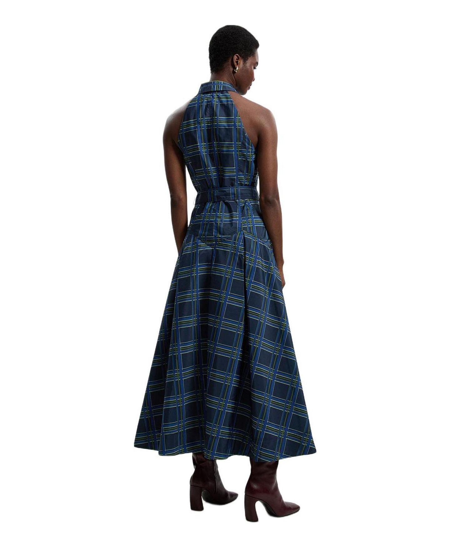 Женское платье Karen Millen Check Taffeta Belted Maxi Shirt Dress, цвет: Тёмно-синий — фото 3