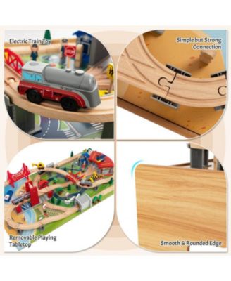 100 Piece Double-Sided Wooden Train Set Table with Storage Drawer for Kids Age 3+