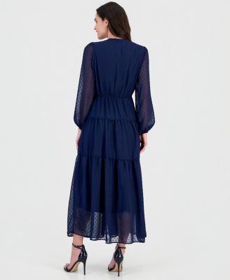 Women's Long-Sleeve V-Neck Tiered Maxi Dress