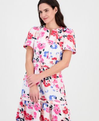 Women's Short-Sleeve Elastic-Waist Midi Dress