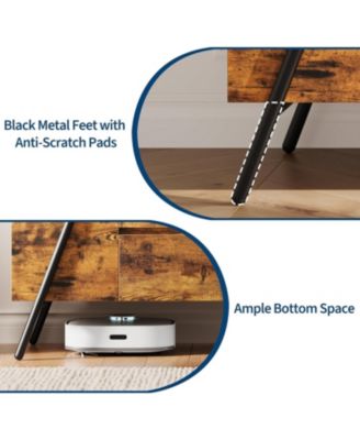 Modern TV Stand, Wood Entertainment Center, 2 Drawers, Side Open Shelves, U-Shaped Metal Base, Fits up to 65".