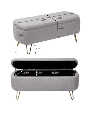 Modern Storage Ottoman Bench - Oval Faux Fur Entryway Bench, End of Bed Bench with Gold Legs for Living Room, Bedroom