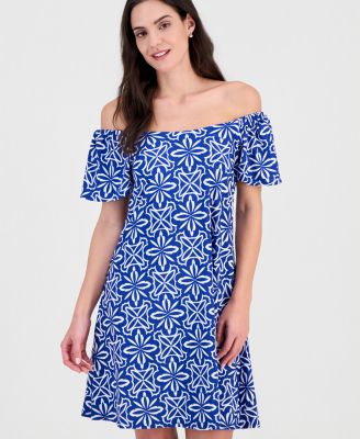 Women's On/Off Shoulder Short-Sleeve A-Line Mini Dress