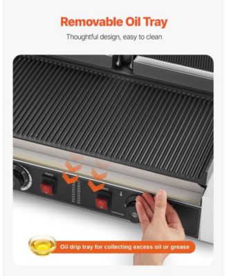 Commercial Electric Panini Press Grill with Full Grooved Plates and Temperature Control