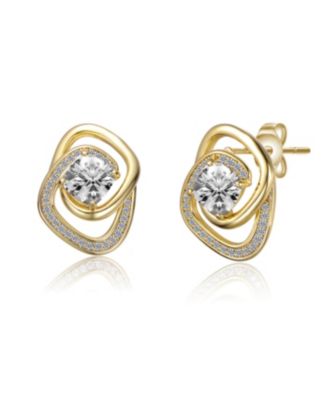 Elegant 14K Gold Plated CZ Double Knot Stud Earrings
