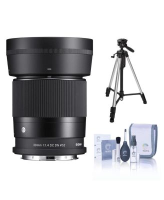 30mm f/1.4 DC DN Contemporary Lens for L Mount, Bundle with 3-Section Tripod, Cleaning Kit