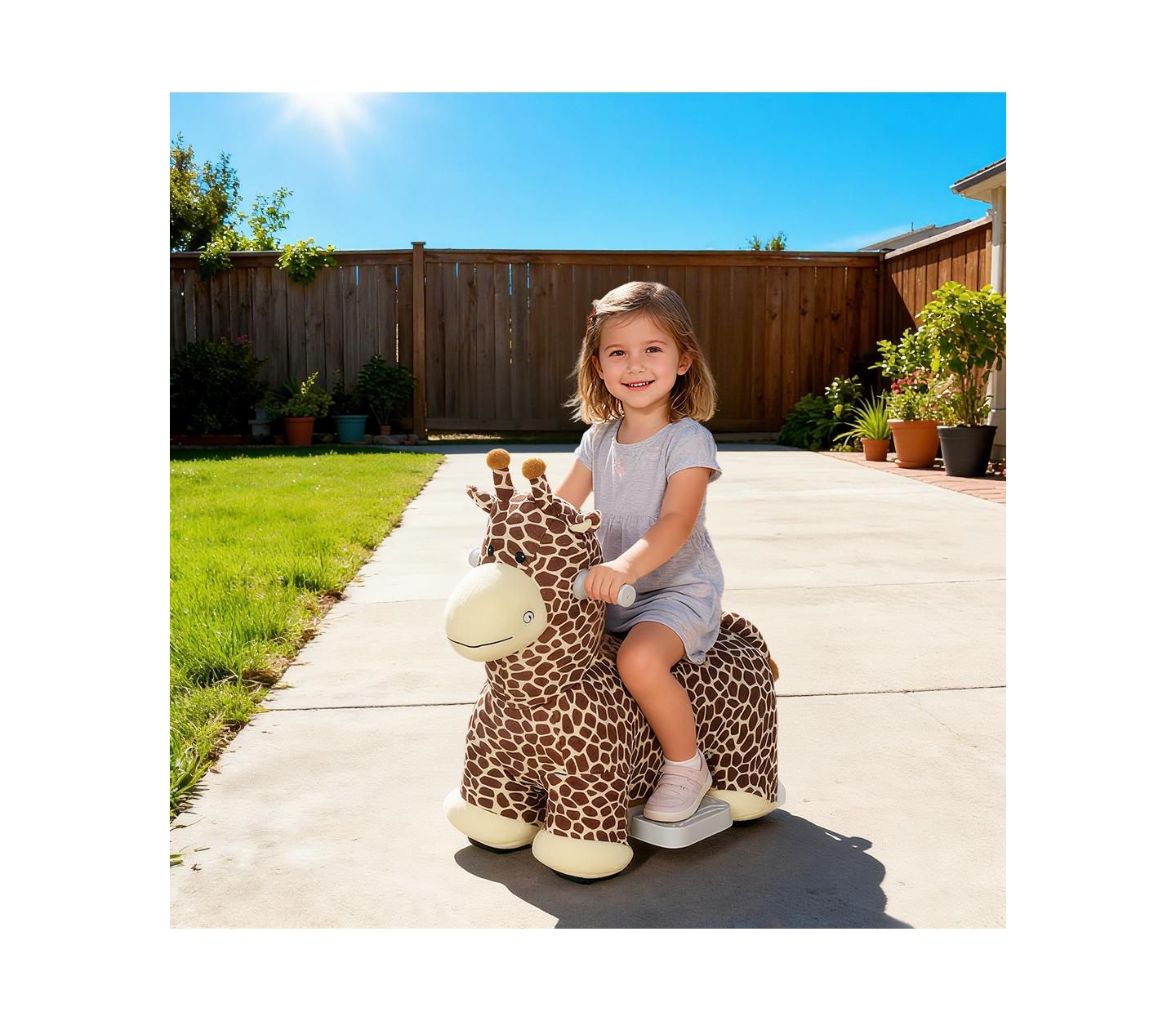 Детская игрушка Qaba 6V Kids Ride On Horse Electric Music Giraffe Ride-On, 55 lbs., Ages 1.5-5 Years, цвет: Коричневый — фото 2