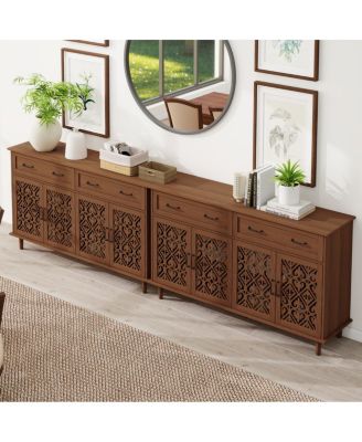 Vintage Sideboard Buffet Cabinet, Hand-Carved Doors, 2 Drawers, 4 Doors