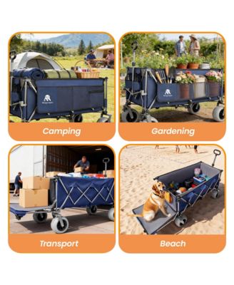 Heavy Duty Utility Wagons, Extra Long Large Foldable Wagon with Opened Tailgate and All-Terrain Wheels, 500lbs Capacity for Beach