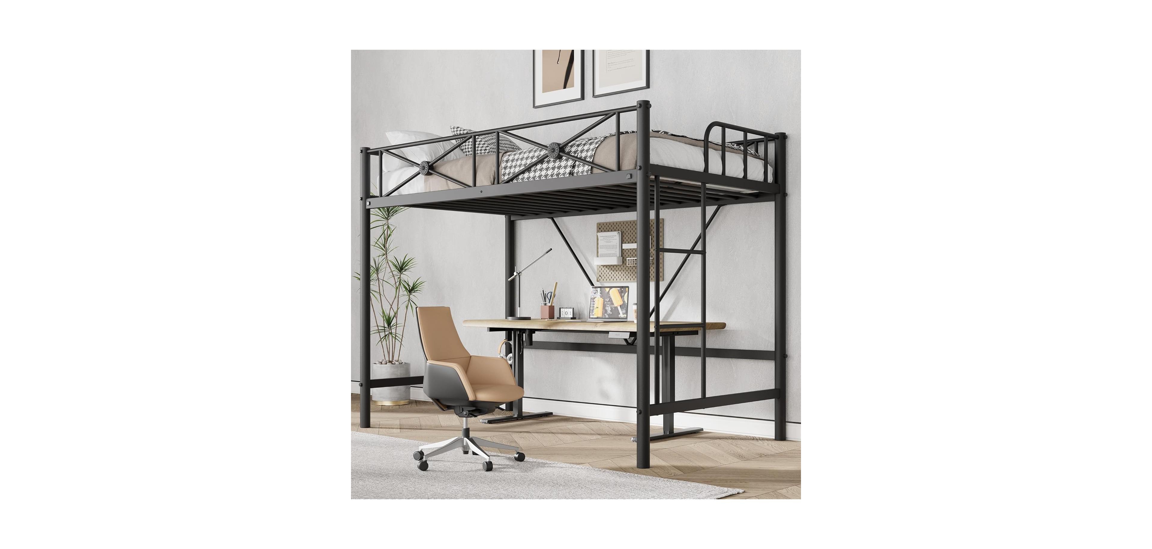 gaomon Metal Loft Bed Twin Size, Modern Heavy Duty Loftbeds with Safety Guard Rails & Space-Saving Design, Steel Beds for School, Bedroom
