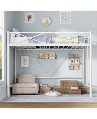 Metal Loft Bed Twin Size, Modern Heavy Duty Loftbeds with Safety Guard Rails & Space-Saving Design, Steel Twin Loft Beds for School, Bedroom