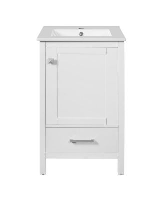20" Modern Freestanding Bathroom Vanity with Ceramic Sink, Solid Wood Frame and Soft Close Door for Small Spaces