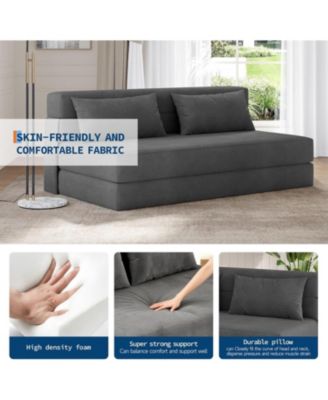 Folding Sofa Bed Convertible Sleeper Chair with Pillows, Corduroy Fabric, Floor Couch for Living Room