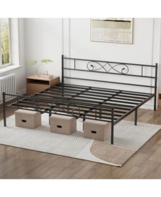 King Size Platform Bed Frame, Metal with Unique Fist Design Headboard, Under Bed Storage, No Box Spring Required, Easy Assembly Noise Free