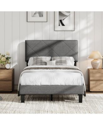 Upholstered Bed Frame with Headboard, Modern Platform Bed with Wooden Slats Support, Noise Free Platform Beds for Bedroom