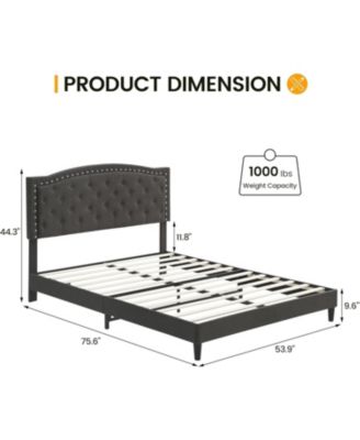 Queen Upholstered Platform Bed Frame Adjustable Wingback Headboard Heavy Duty Slats No Box Spring