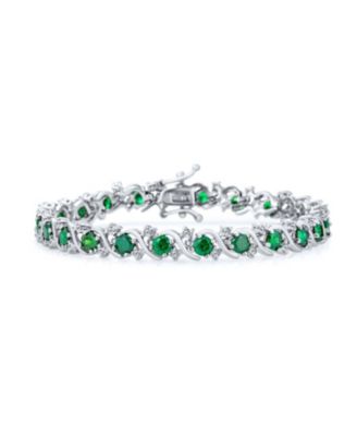 Fancy Emerald Green CZ Cubic Zirconia Wave S-Link Swirl Tennis Bracelet 7 Inch Silver Plated