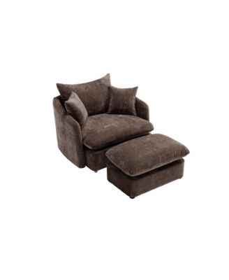 Oversized Swivel Accent Chair with Ottoman & Pillows