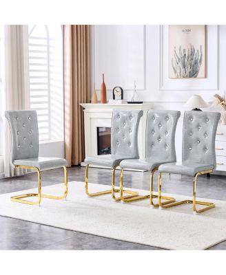 Set of 4 Retro Alligator Upholstered Dining Chairs with Crystal Buckle & Faux Leather