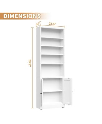 71" Industrial Metal Bookshelf - Freestanding Storage Bookcase with Adjustable Open Shelves and 2 Cabinet Door for Home Office
