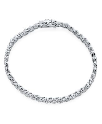 Fancy Cocktail CZ Cubic Zirconia Wave S-Link Swirl Tennis Bracelet Silver Plated