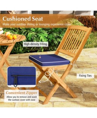 3PCS Patio Folding Wooden Bistro Set Cushioned Chair Conversation