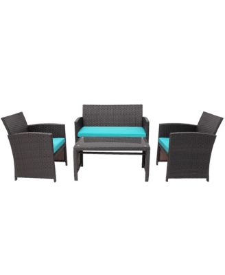 4PCS Patio Rattan Furniture Set Cushioned Chair Sofa Coffee Table