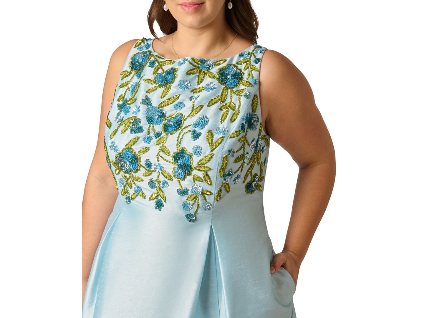 Женское платье Adrianna Papell Plus Size Boat Neck Midi, цвет: Небесно-голубой разноцветный — фото 4