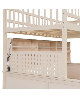 Twin XL over Bunk Bed with Shelving, Lights & Pegboard